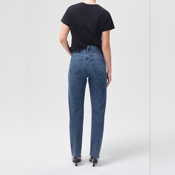Agolde Criss Cross High Rise Straight Dark Wash Jeans In Range NWT - Picture 2 of 15